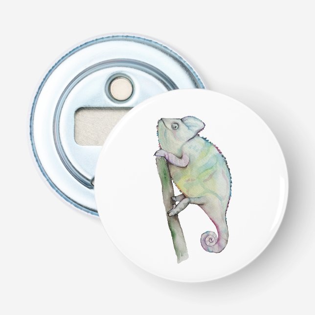 Cute watercolor chameleon bottle opener (Front)