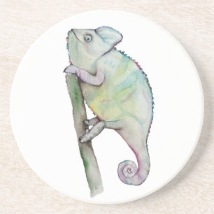 Cute watercolor chameleon coaster