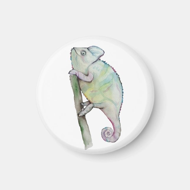 Cute watercolor chameleon magnet (Front)