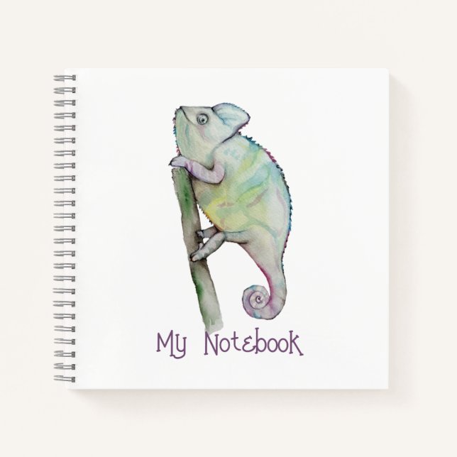 Cute watercolor chameleon notebook (Front)