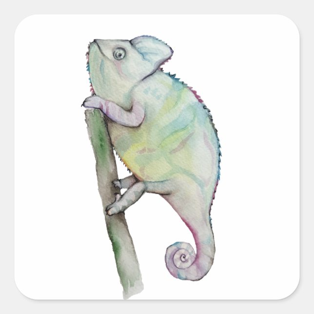 Cute watercolor chameleon square sticker (Front)