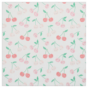 Cute Watercolor Cherries on cream background Fabric