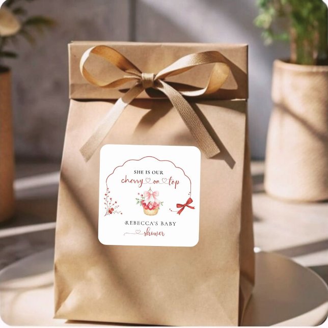 Cute Watercolor Cherry Baby Shower Favour Sticker (Creator Uploaded)