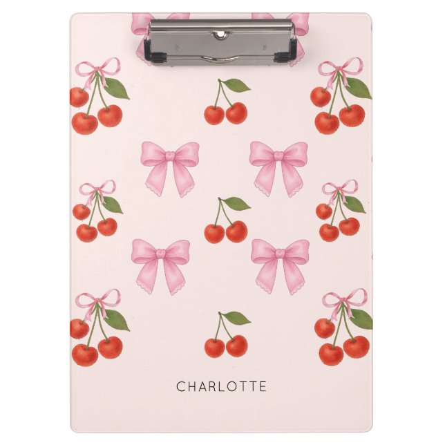 Cute Watercolor Cherry Bow Coquette Pattern Clipboard (Front)