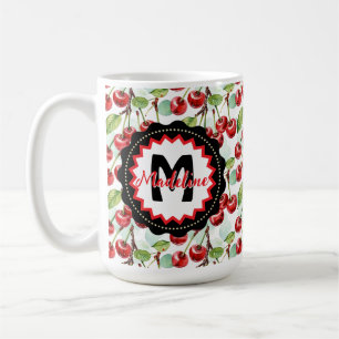 Cute Watercolor Cherry Pattern Personalised Coffee Mug
