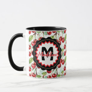 Cute Watercolor Cherry Pattern Personalised Mug