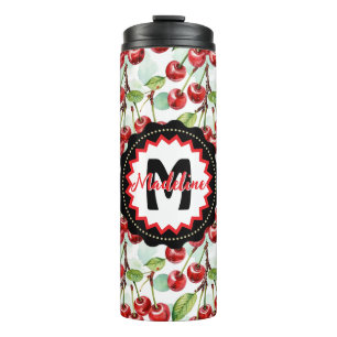 Cute Watercolor Cherry Pattern Personalised Thermal Tumbler