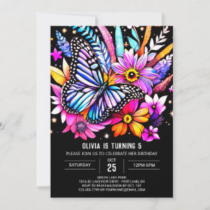 Cute Watercolor Chic Butterfly Birthday Invitation