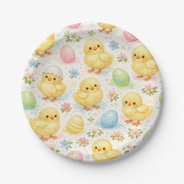 Cute Watercolor Chick Easter Brunch  Paper Plate (Front)