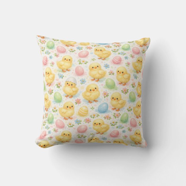 Cute Watercolor Chick & Egg Easter Throw Pillow (Front)