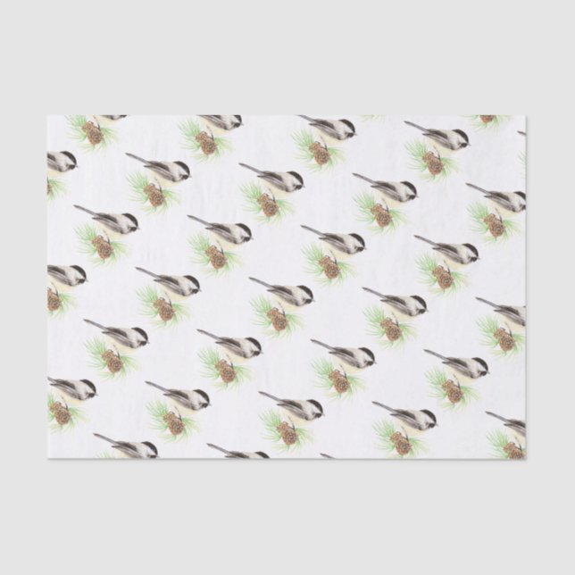 Cute Watercolor Chickadee Bird Pine Tree Tissue Paper (Front)