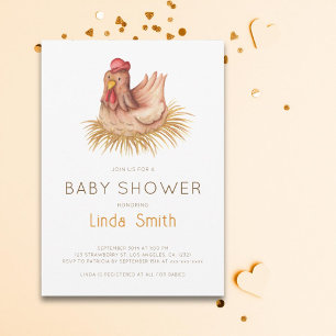 Cute Watercolor Chicken Baby Shower Invitation
