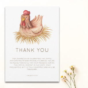 Cute Watercolor Chicken Baby Shower Thank You Card