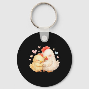 Cute Watercolor Chicken Gently Hugging Key Ring