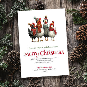 Cute Watercolor Chickens Christmas Greeting Card