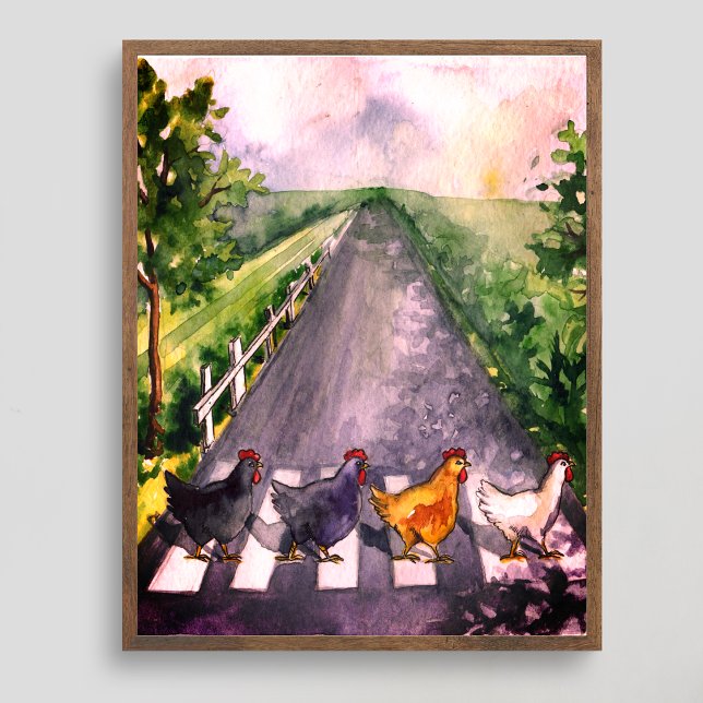 Cute Watercolor Chickens Crossing Road Farm Humour Poster (Creator Uploaded)