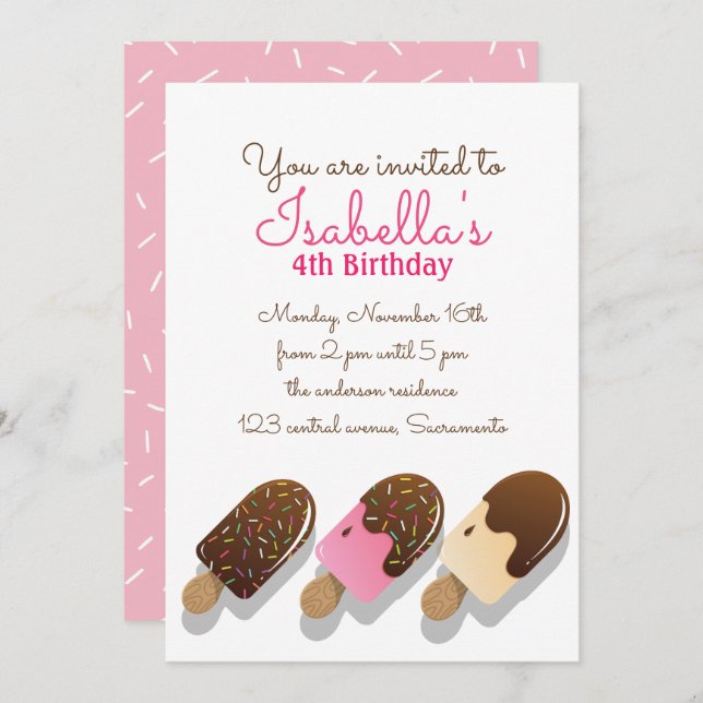Cute Watercolor Chocolate icecream BIRTHDAY Invitation (Front/Back)