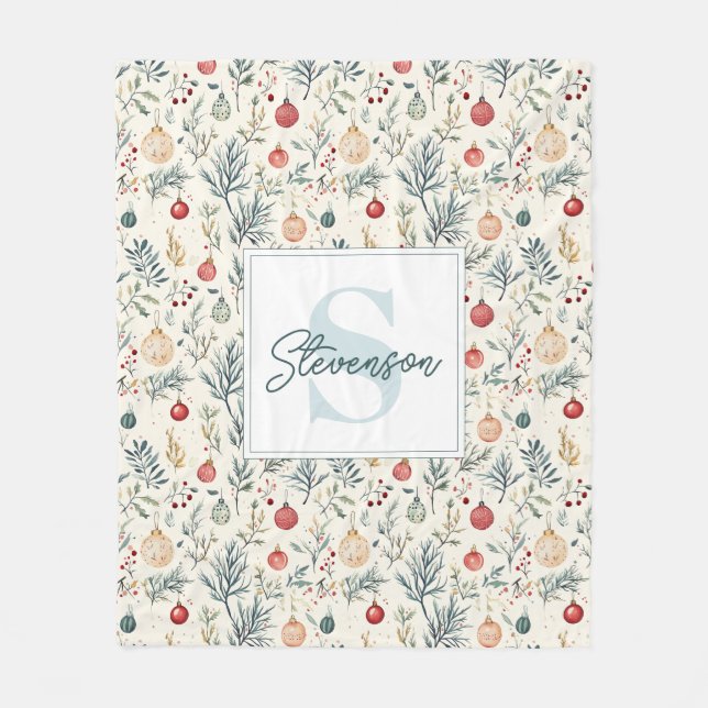 Cute Watercolor Christmas Aesthetic Greenery  Fleece Blanket (Front)