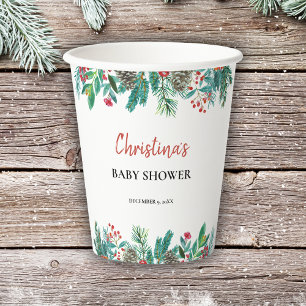 Cute Watercolor Christmas Baby Shower Paper Cups