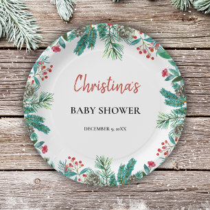 Cute Watercolor Christmas Baby Shower Paper Plate