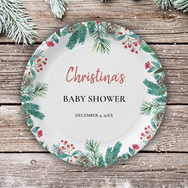 Cute Watercolor Christmas Baby Shower Paper Plate (Creator Uploaded)