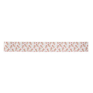 Cute Watercolor Christmas Bunnies with Santa Hat Satin Ribbon