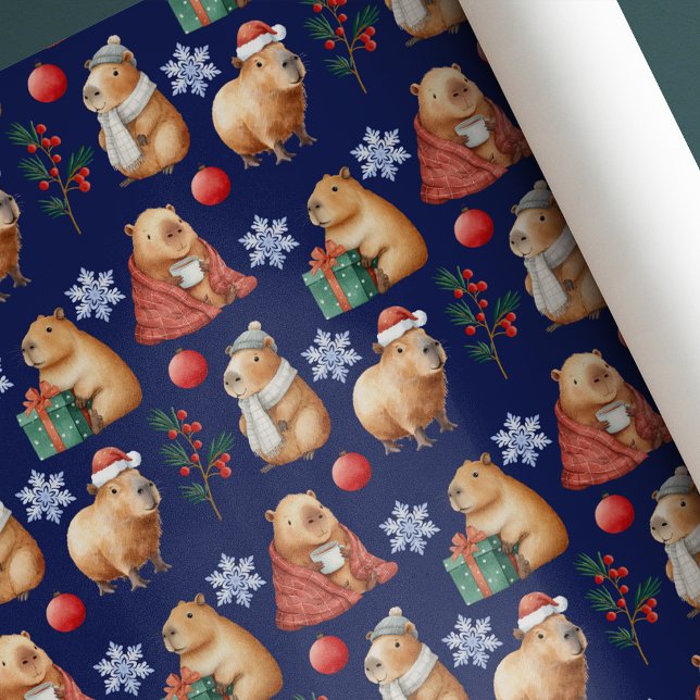 Cute Watercolor Christmas Capybara Wrapping Paper (Creator Uploaded)