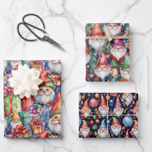 Cute Watercolor Christmas Gnome Wrapping Paper
