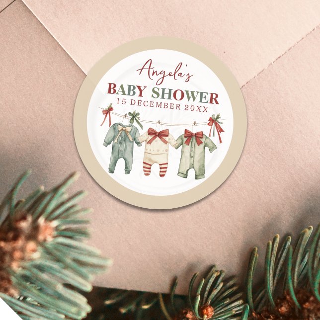 Cute Watercolor Christmas Holiday Baby Shower  Classic Round Sticker (Creator Uploaded)