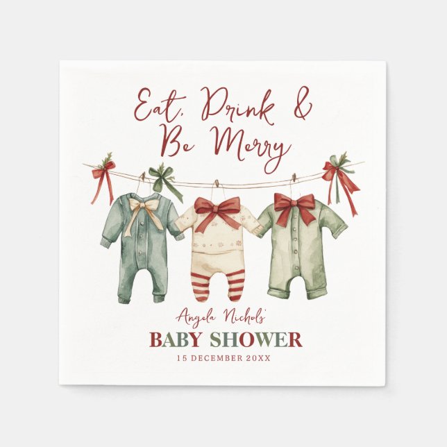 Cute Watercolor Christmas Holiday Baby Shower  Napkin (Front)