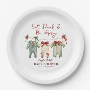 Cute Watercolor Christmas Holiday Baby Shower  Paper Plate