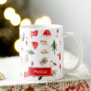 Cute watercolor Christmas illustration pattern Coffee Mug