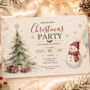 Cute Watercolor Christmas Party Invitation