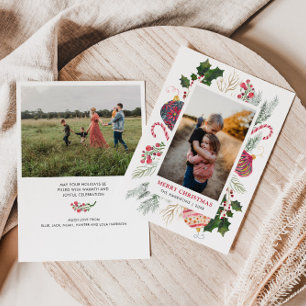 Cute Watercolor Christmas Photo Frame Holiday Card