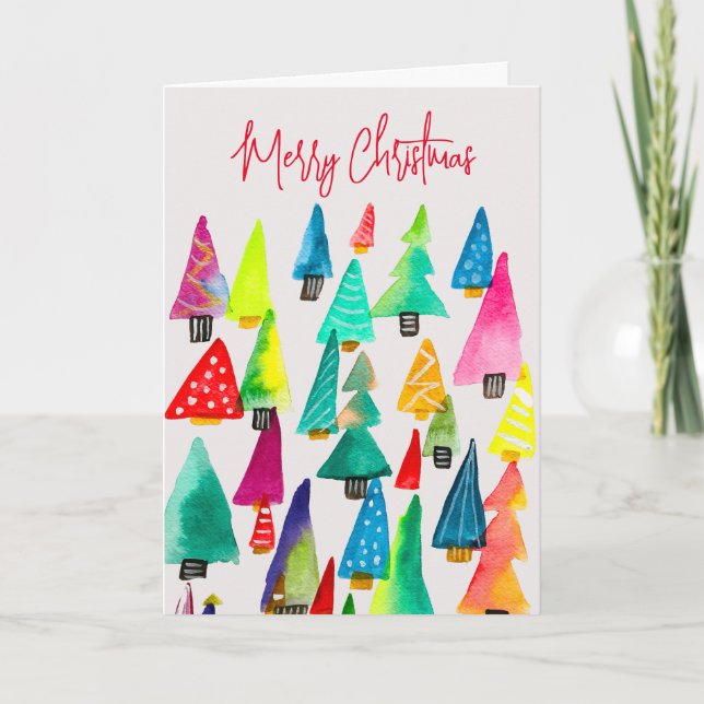 Cute watercolor Christmas trees Card (Front)