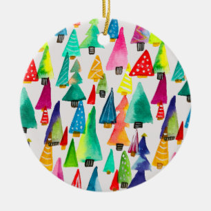 Cute watercolor Christmas trees Ceramic Tree Decoration