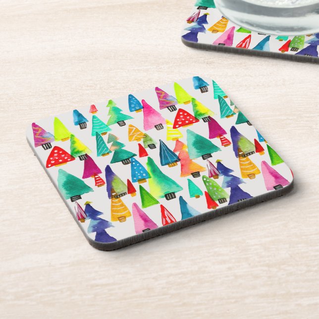 Cute watercolor Christmas trees Coaster (Left Side)