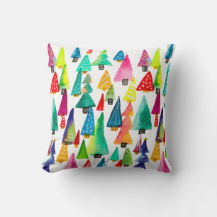 Cute watercolor Christmas trees Cushion