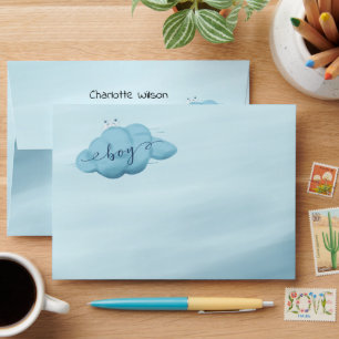 Cute Watercolor Cloud Baby Boy Shower Envelope