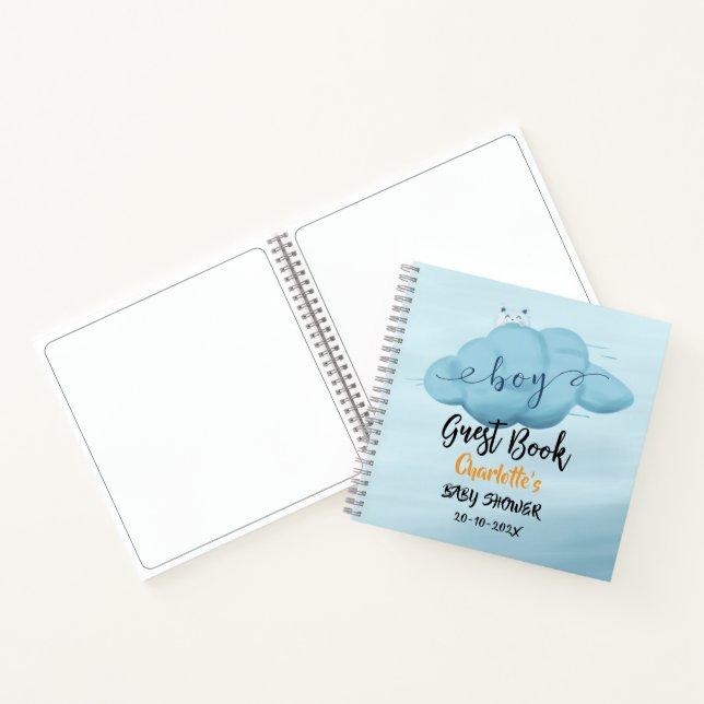 Cute Watercolor Cloud Baby Boy Shower Guest Book (Inside)