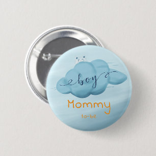 Cute Watercolor Cloud Baby Boy Shower Mommy-to-be 6 Cm Round Badge