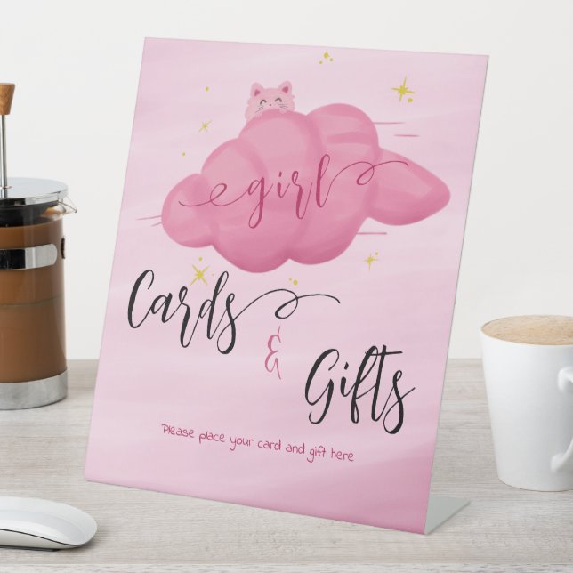 Cute Watercolor Cloud Baby Girl Cards & Gifts Pedestal Sign (In SItu)
