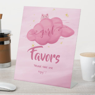 Cute Watercolor Cloud Baby Girl Shower Favors Pedestal Sign