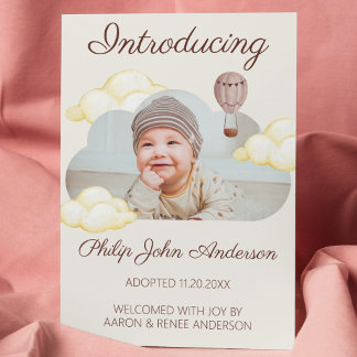 Cute Watercolor Clouds Photo Adoption Announcement