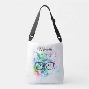 cute watercolor colourful cat art design custom crossbody bag