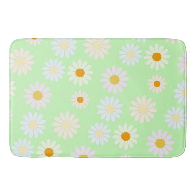 Cute watercolor colourful Daisy Pattern Green Bath Mat (Front)