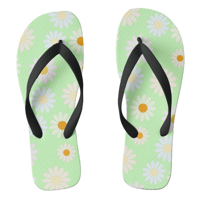 Cute watercolor colourful Daisy Pattern Green Jandals (Footbed)