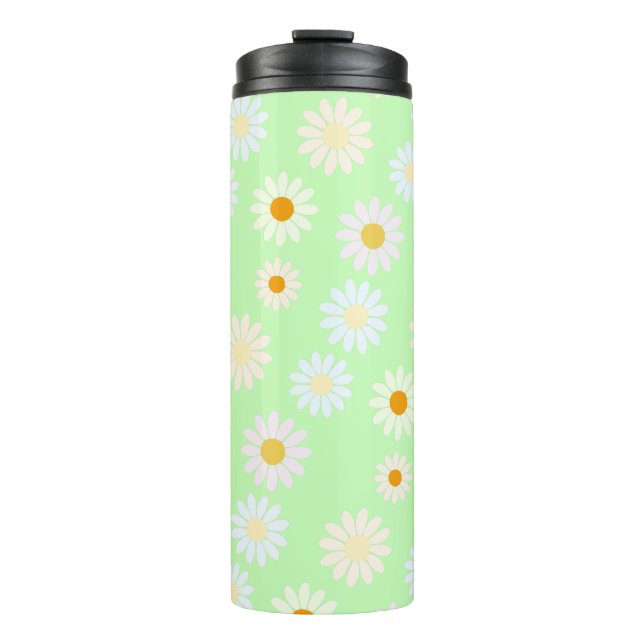 Cute watercolor colourful Daisy Pattern Green Thermal Tumbler (Front)