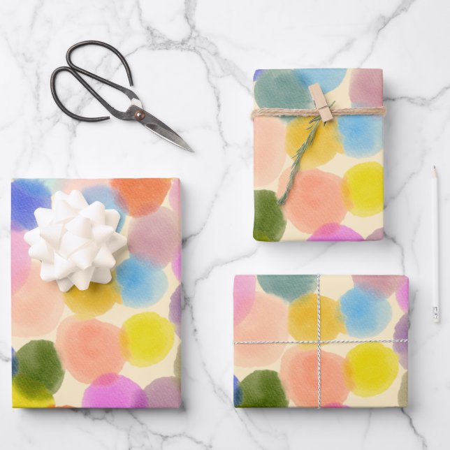 Cute Watercolor Confetti Circle Dots Pattern Wrapping Paper Sheet (Front)