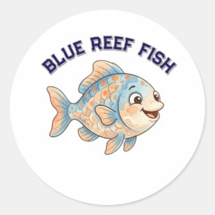 Cute Watercolor Coral Blue Fish Children's T-Shirt Classic Round Sticker